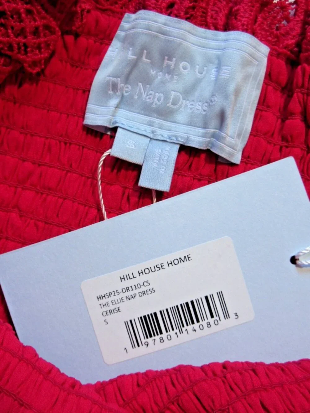 NWT Hill House Ellie Nap in Cerise Red Lace Smocked Midi Dress S - Picture 8 of 8